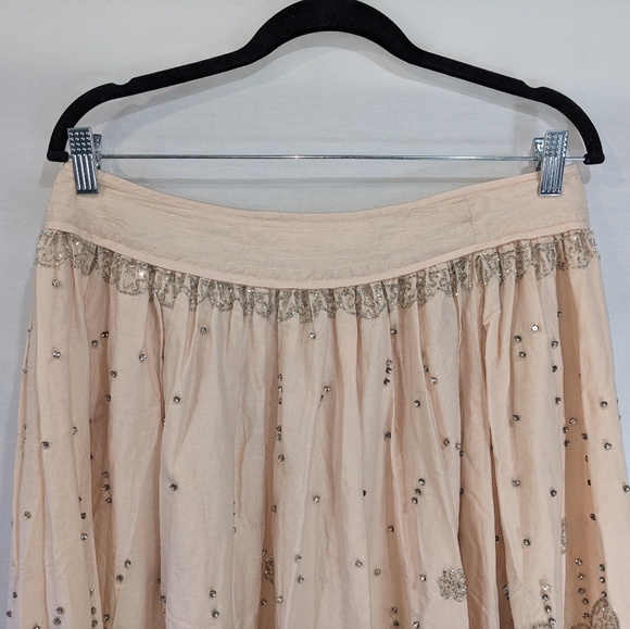 Ruehl No.925 100% Cotton Beaded Embellished Pale Pink Skirt Size Medium - Picture 9 of 11
